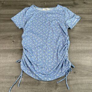 Wild Love Womens Size XL Top Shirt Floral Blue White Blouse Short Sleep